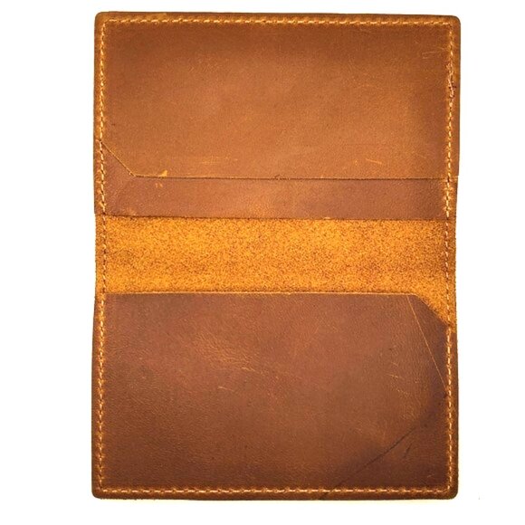 Vintage Old Style Card Holder Cash Wallet Crazy Horse Genuine Leather - Picture 2 of 4